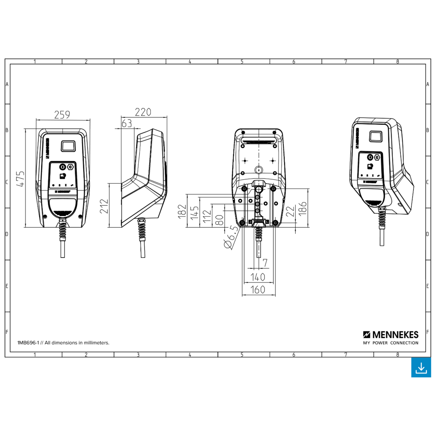 Mennekes AMTRON Professional+ 22 C2 1386202 – 22kW, 7,5m Kabel, RFID, MID, Eichrecht, LTE