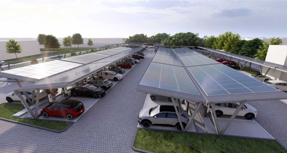 PV-überdachte Ladeinfrastruktur auf einer öffentlichen Parkfläche
