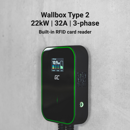 Green Cell EV PowerBox Wallbox 22 kW – Typ-2 Kabel oder Buchse, LCD, IP66