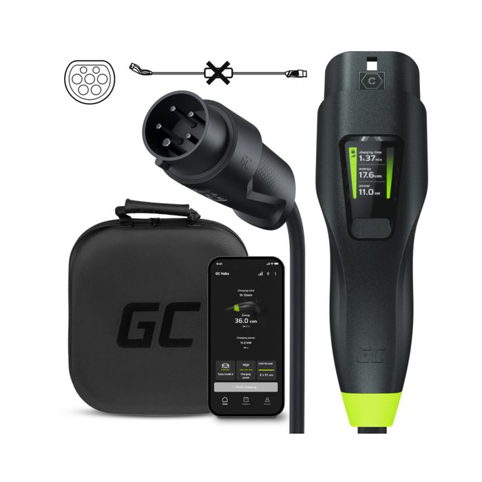 Green Cell Habu mobiles EV-Ladestation 11 kW – 7m Typ-2 Kabel, CEE 16A, App