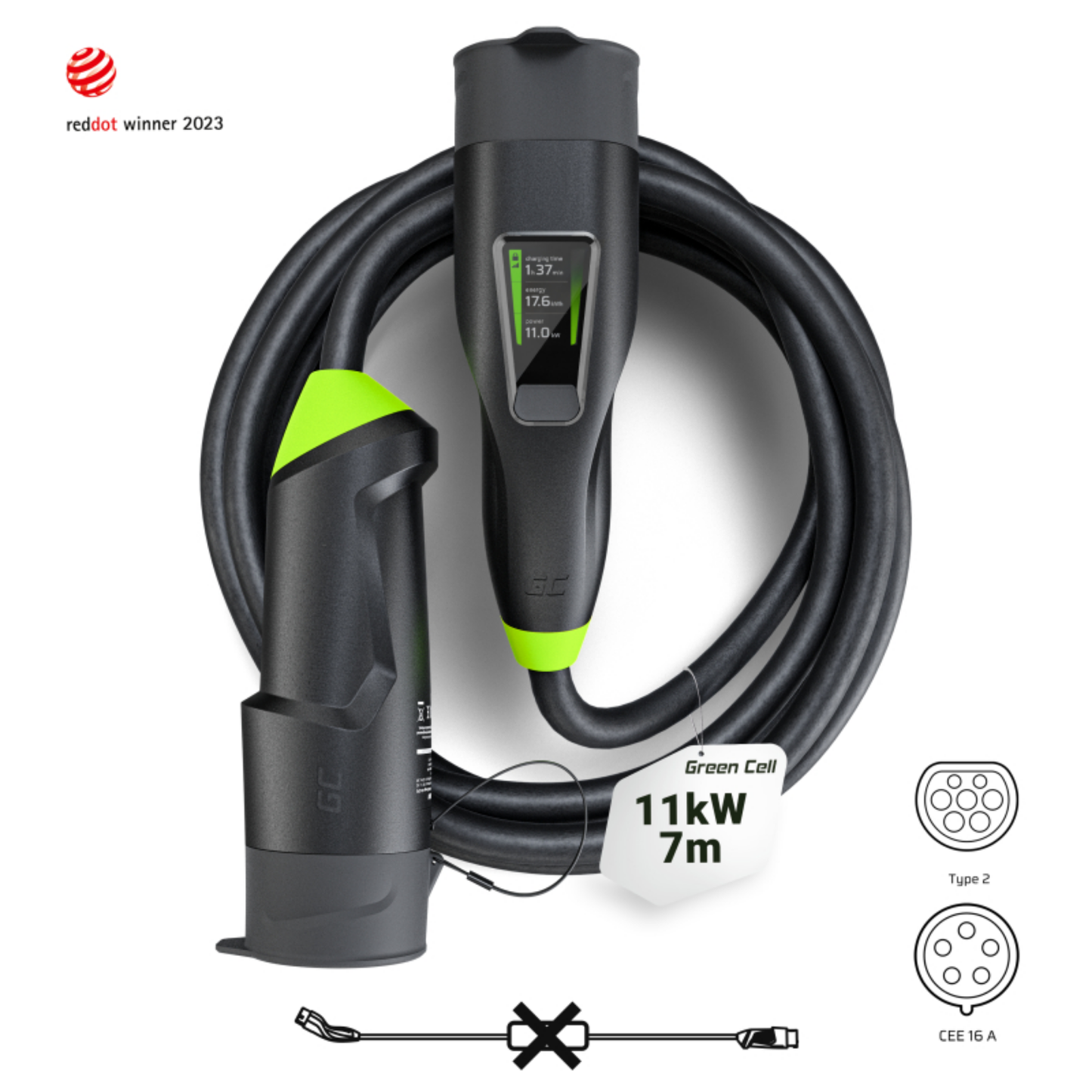 Green Cell Habu mobiles EV-Ladestation 11 kW – 7m Typ-2 Kabel, CEE 16A, App
