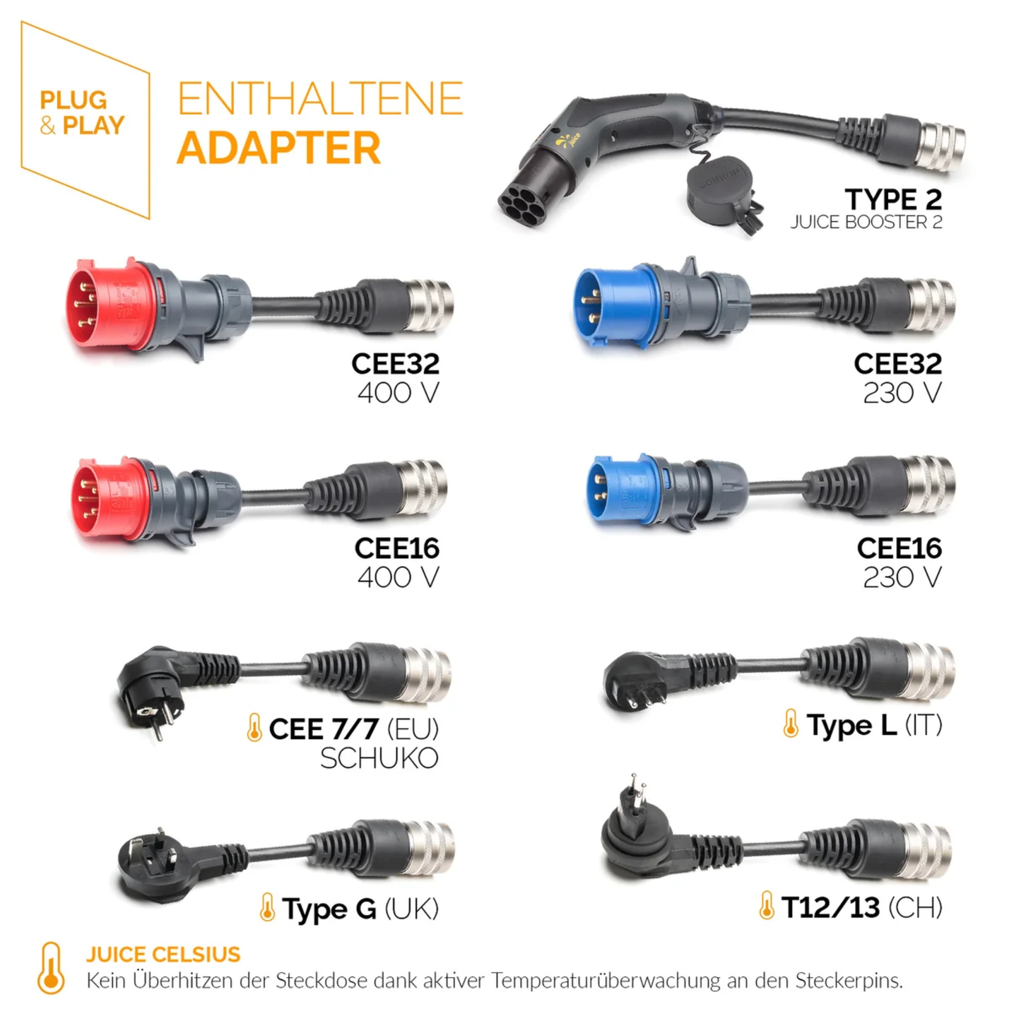 JUICE BOOSTER 2 Master Set – mobile 22kW Wallbox inkl. 9 Adapter