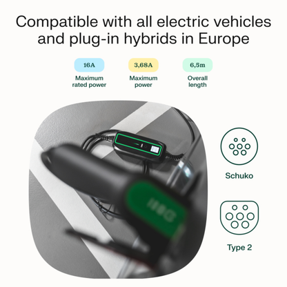 Green Cell mobiles Ladegerät EV16 – 3,6kW, Typ 2 auf Schuko, 6,5m