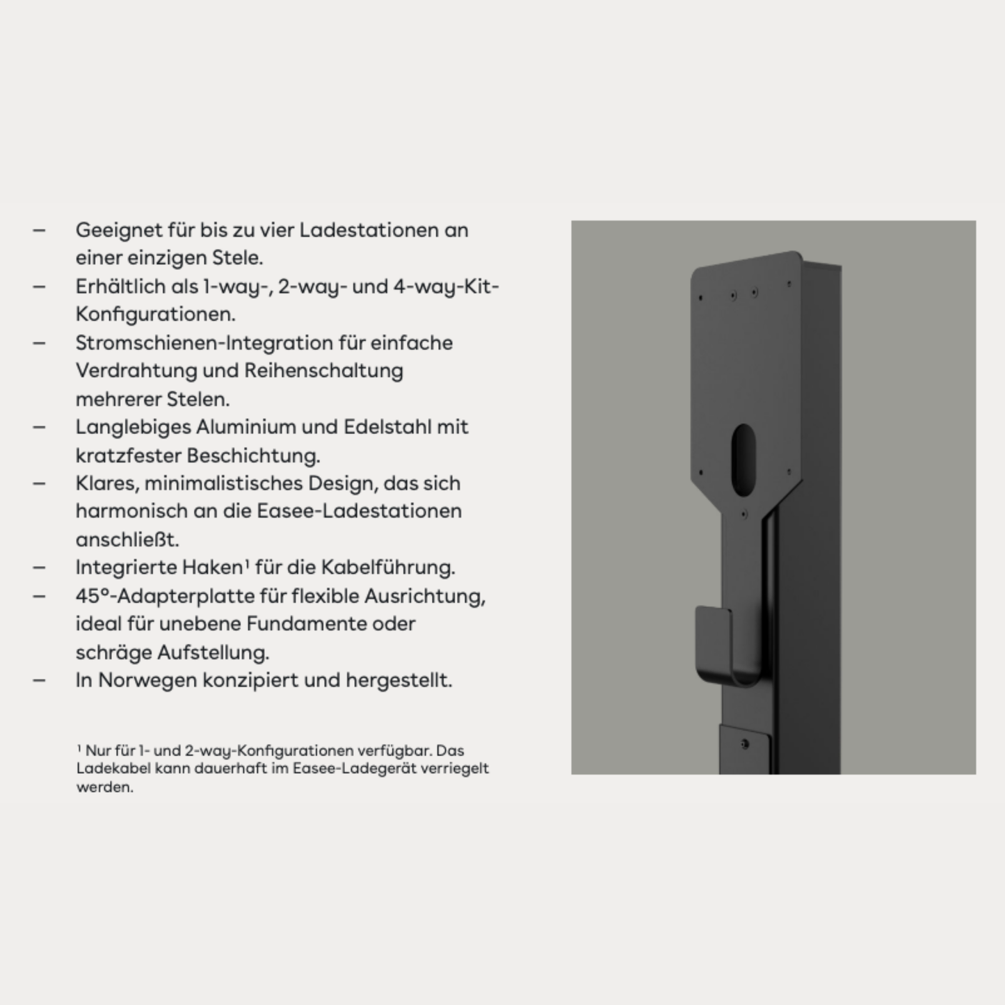 Easee Base Standfuß 2026 – 120 cm Column inkl. 1-Way / 2-Way / 4-Way Kit