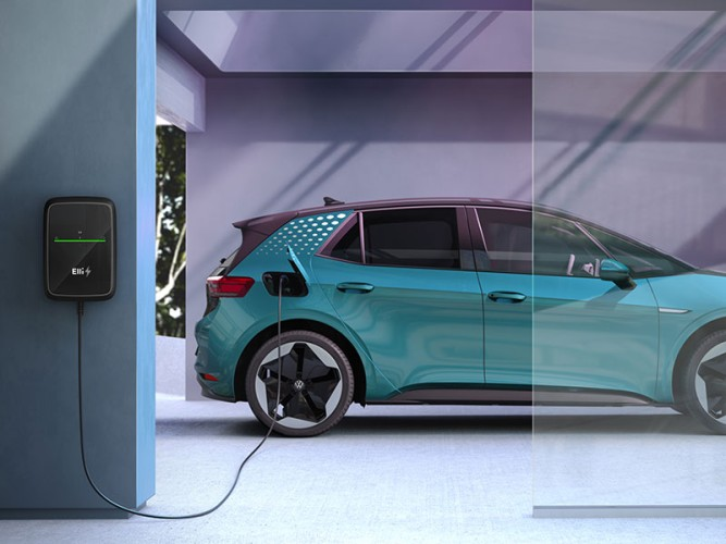 Elektroauto lädt an einer Wallbox